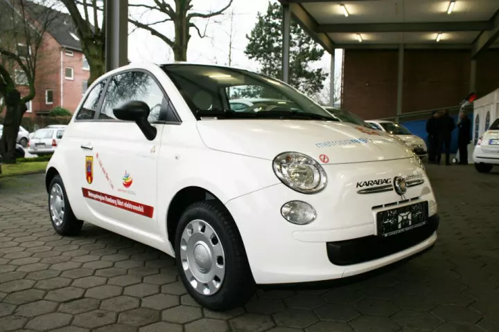 The converted Fiat 500 trades its gas engine for an electric forklift motor