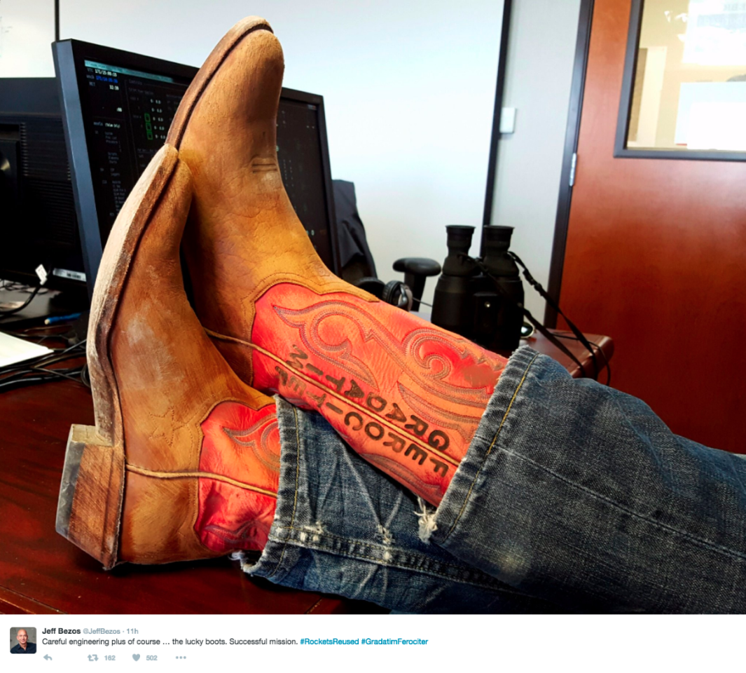 Jeff Bezos suggests his choice of footwear may have had a role to play in the mission's success
