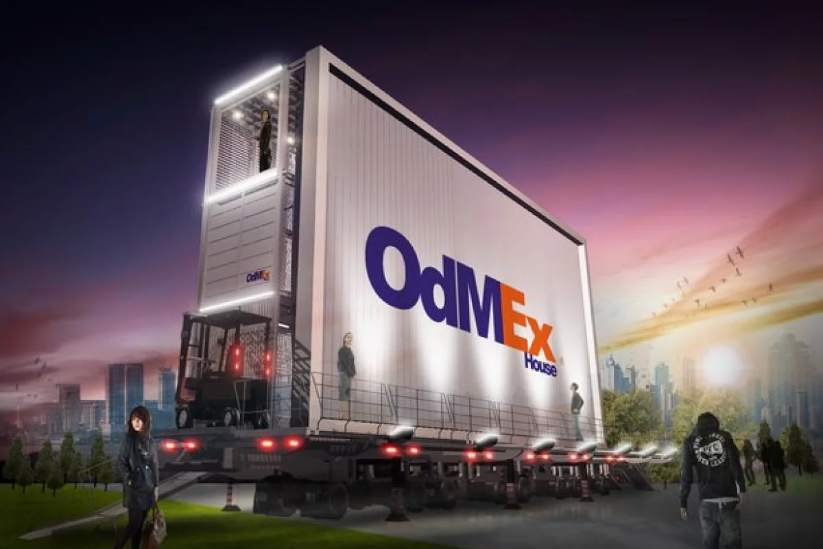 The OdMEx house concept sees a house built onto the back of a mobile billboard