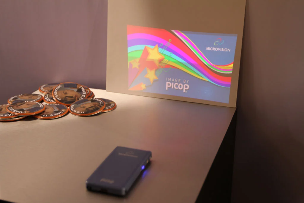 The Microvision SHOWWX laser pico projector enables widescreen quality display of images directly from a mobile device
