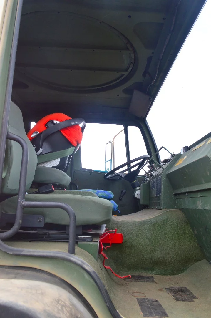 We did not expect to find a carseat in the Black Dogs truck, but there it is