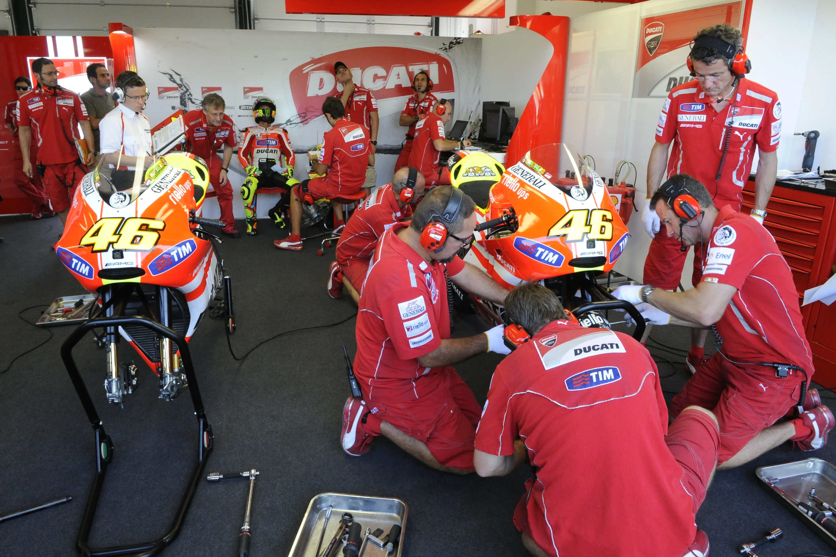 The Ducati MotoGP pits in 2011