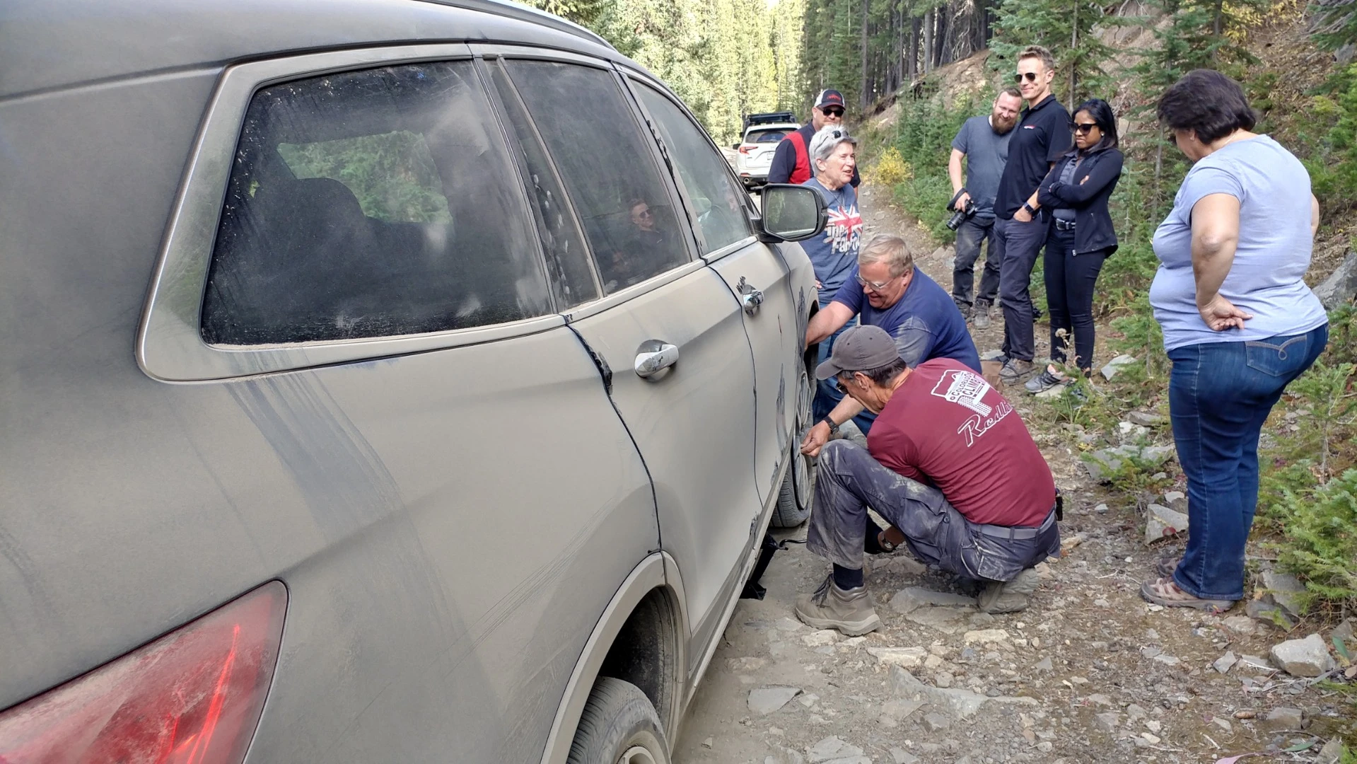 Mishaps on the road were not avoided on this trip, with this flat tire being just one of several "oops" moments along the trail