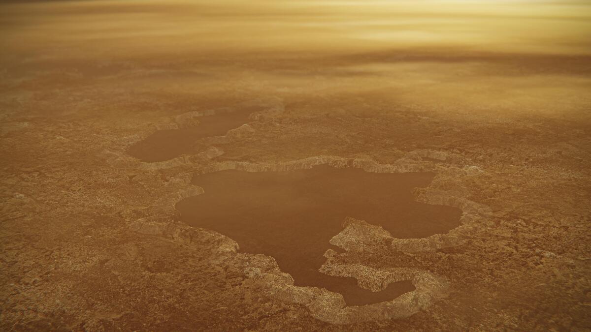 Artist's concept of a lake at the north pole of Saturn's moon Titan
