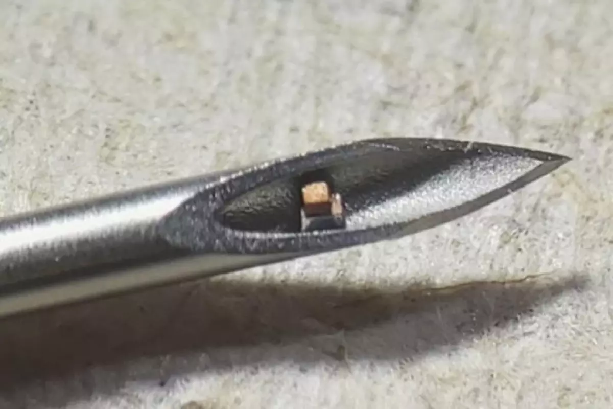 The world's smallest single-chip system, sits on the tip of a hypodermic needle