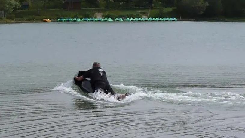 The EXO is an electric personal watercraft, which riders lie on in a prone position