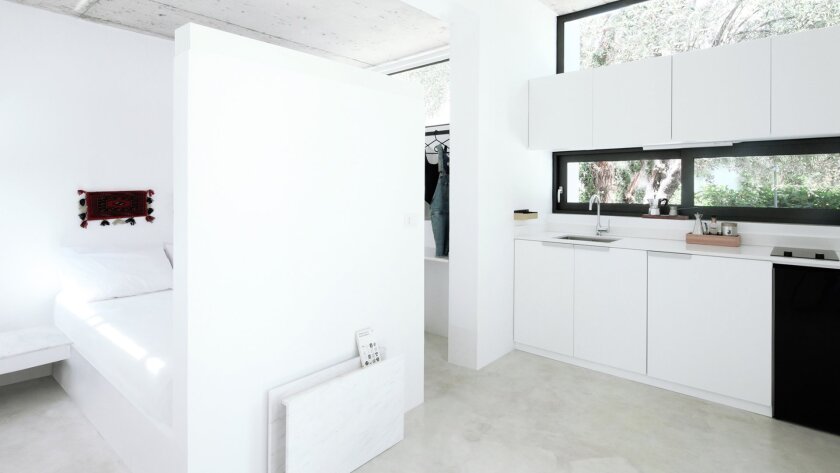 The Monocabin features a free-flowing interior design, eliminating the need for doors, while also providing space and privacy