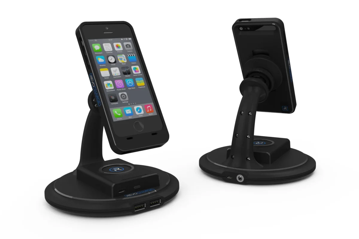 A look at the desk mount of the Revocharge system