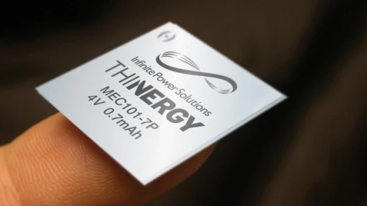 The THINERGY Micro-Energy Cell is available in sizes as small as 0.5in (12.7mm) square