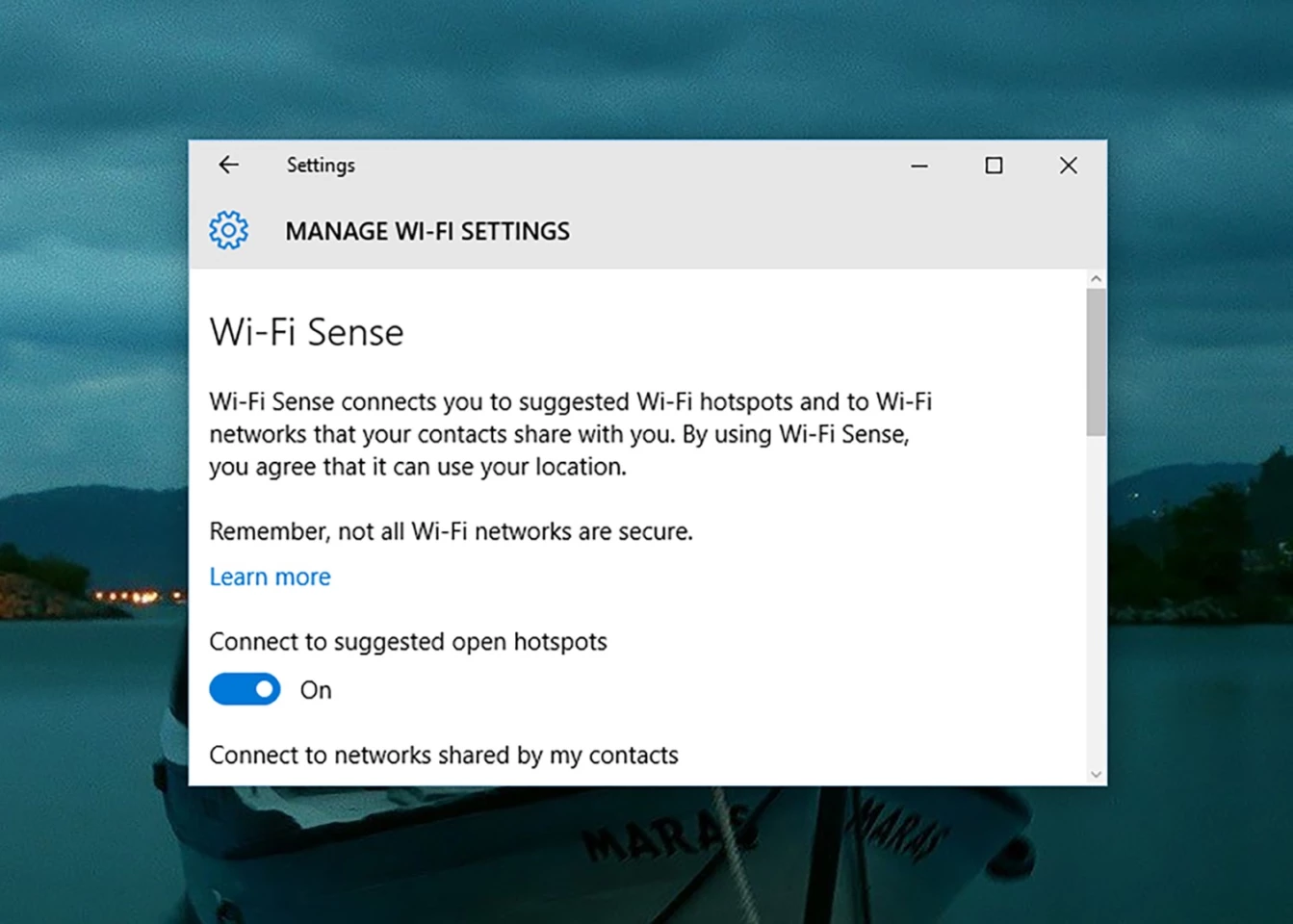 Turn of the Wi-Fi Sense feature