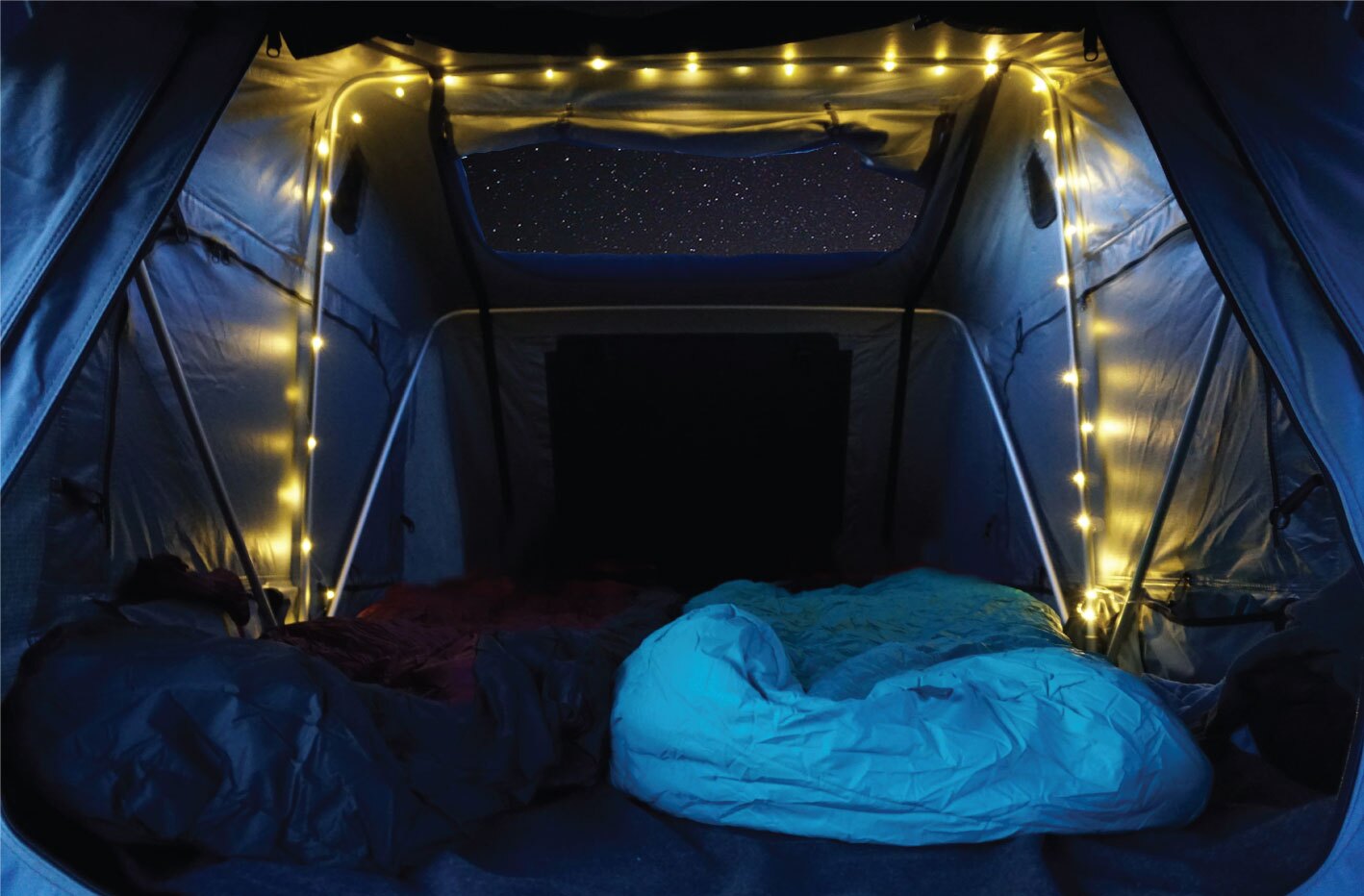 Built-in sparkle lighting adds to the interior ambiance