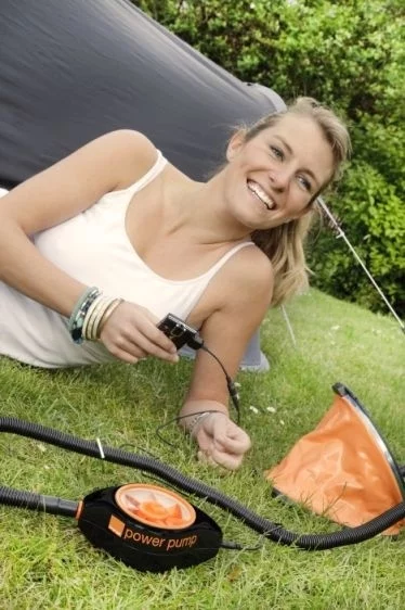 The Orange Power Pump - by treading on what is essentially a standard camping air foot-pump, the kinetic energy created drives a small turbine inside the compact Power Pump