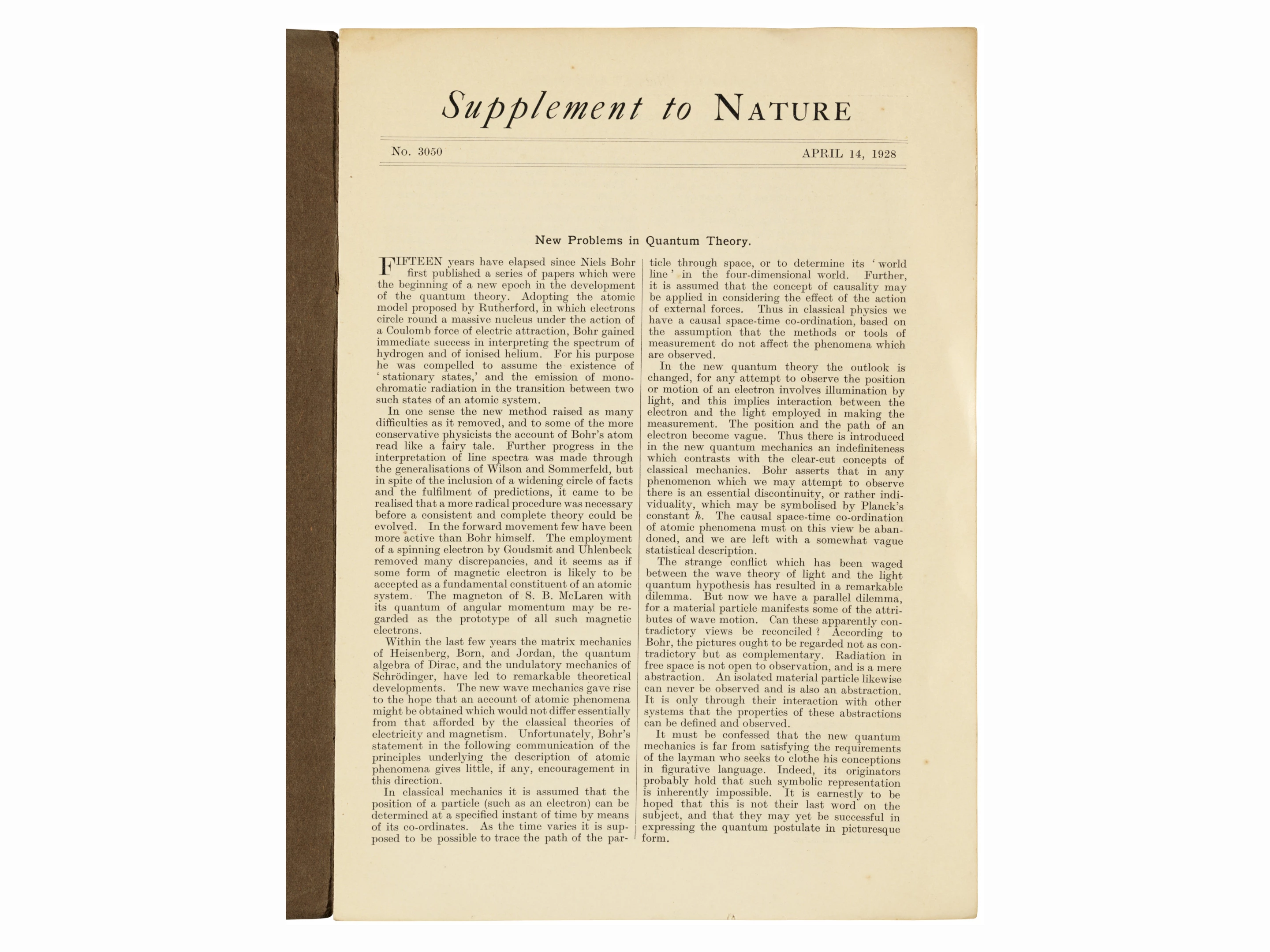 The complementarity principle Niels Bohr. 14 April 1928 | Sold for: $10,253 (£8,125) by Christie's on July 16, 2020