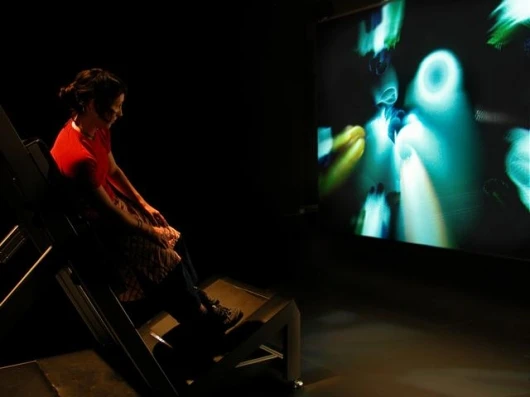 One of the BODYSHELF's design team, choreography and interaction specialist Lisa O'Neill demonstrates the BODYSHELF