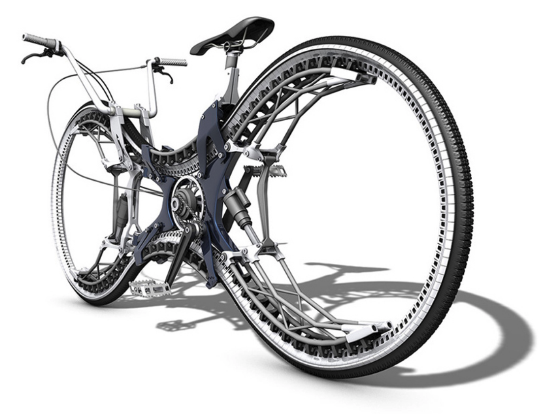 The outrageous Infinity bicycle concept, with a single, deforming tire for both virtual wheels