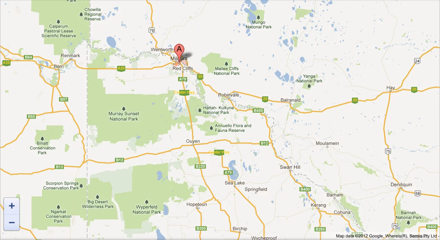 Google Maps shows Mildura in its correct location