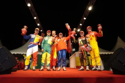 The Ferrari F1 and Ducati MotoGP racers at the presentation ceremony - Marc Gené, Felipe Massa, Michael Schumacher, Luca Badoer,Sete Gibernau and Loris Capirossi