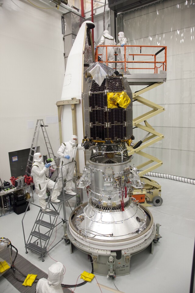 LADEE being fitted with a payload fairing prior to launch (Image: NASA Ames)