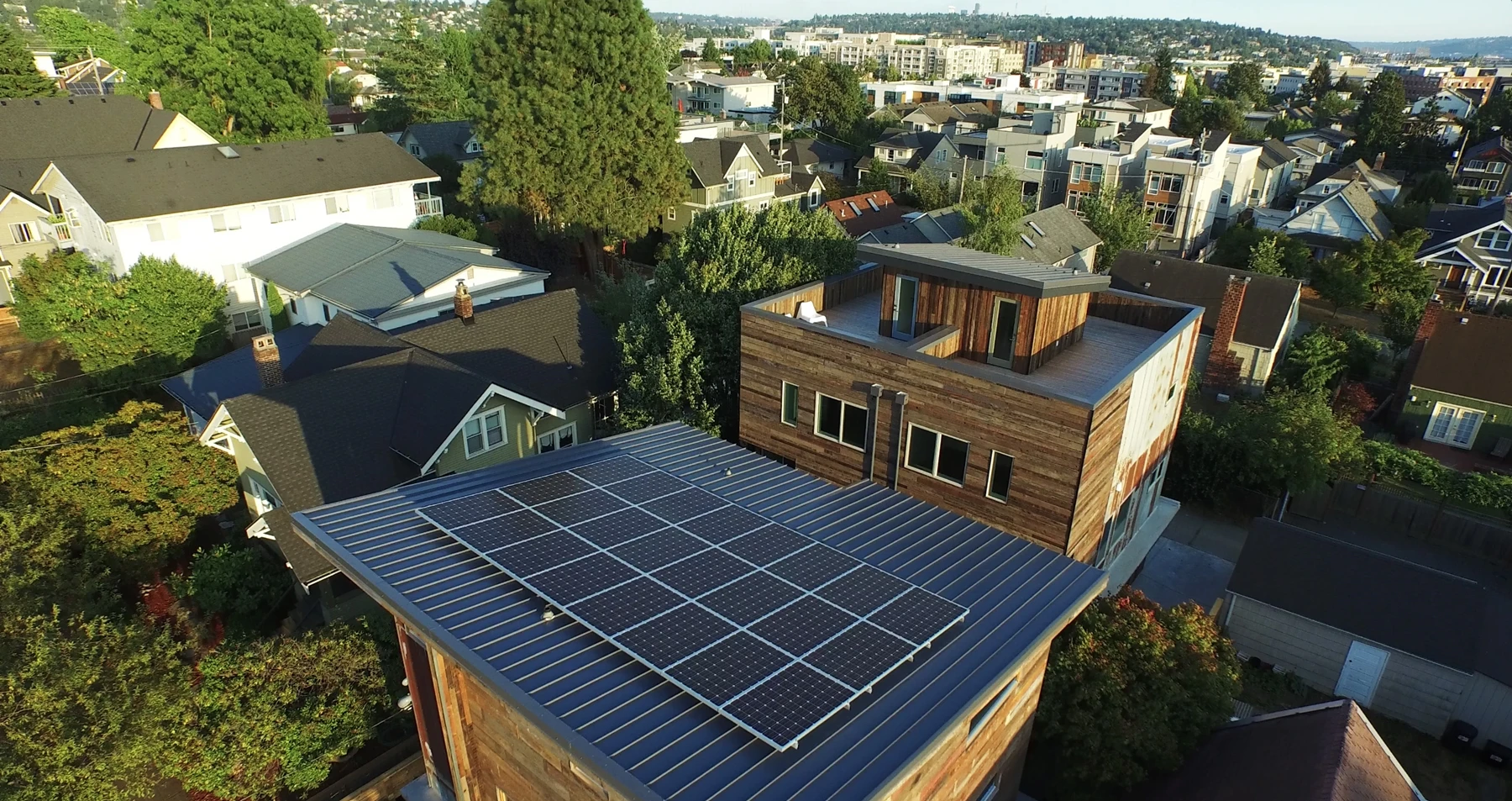 The house has a 6.6 kW photovoltaic array on its roof