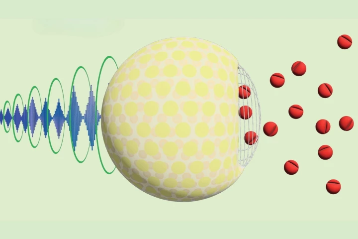 An artist's impression of ultrasound-sensitive nanoparticles release drugs primarily at their intended targets in the body