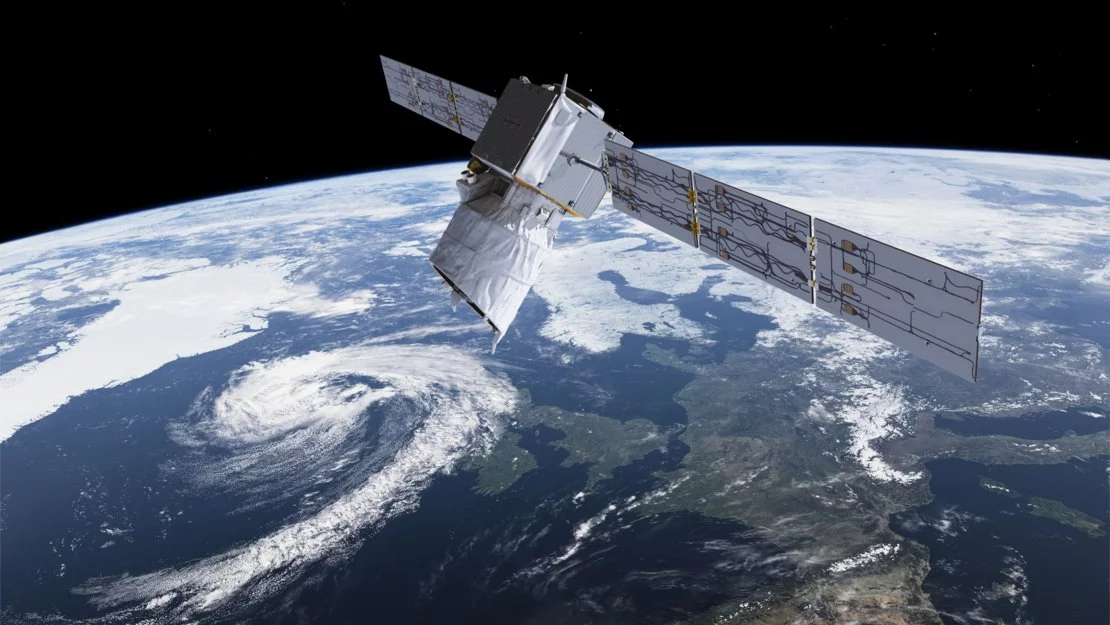 Artist's impression of the Aeolus satellite in orbit