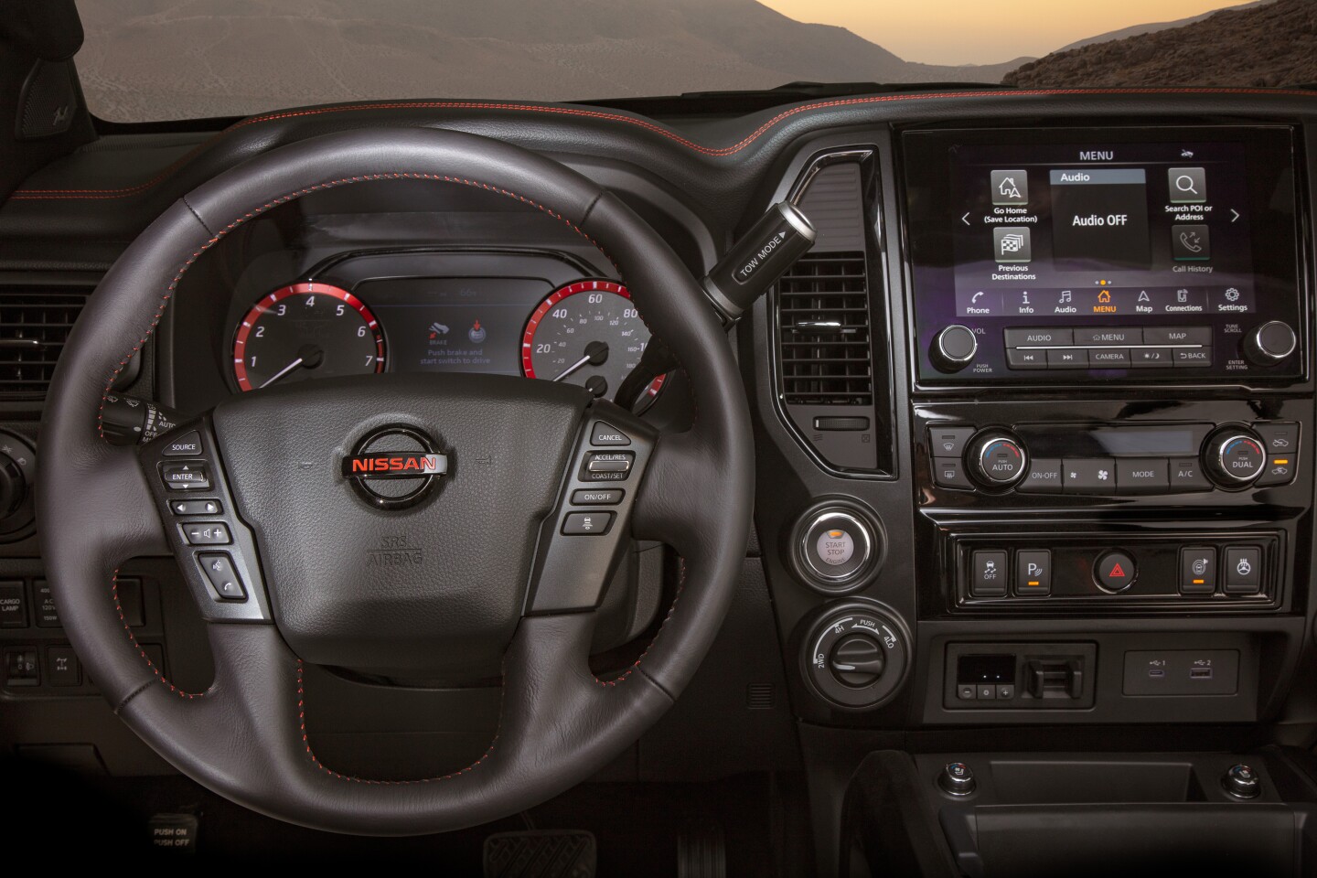 The Louisville Slugger-sized shift handle on the Nissan Titan remains in the 2020 remodel, but other switchgear get upgrades throughout the cabin