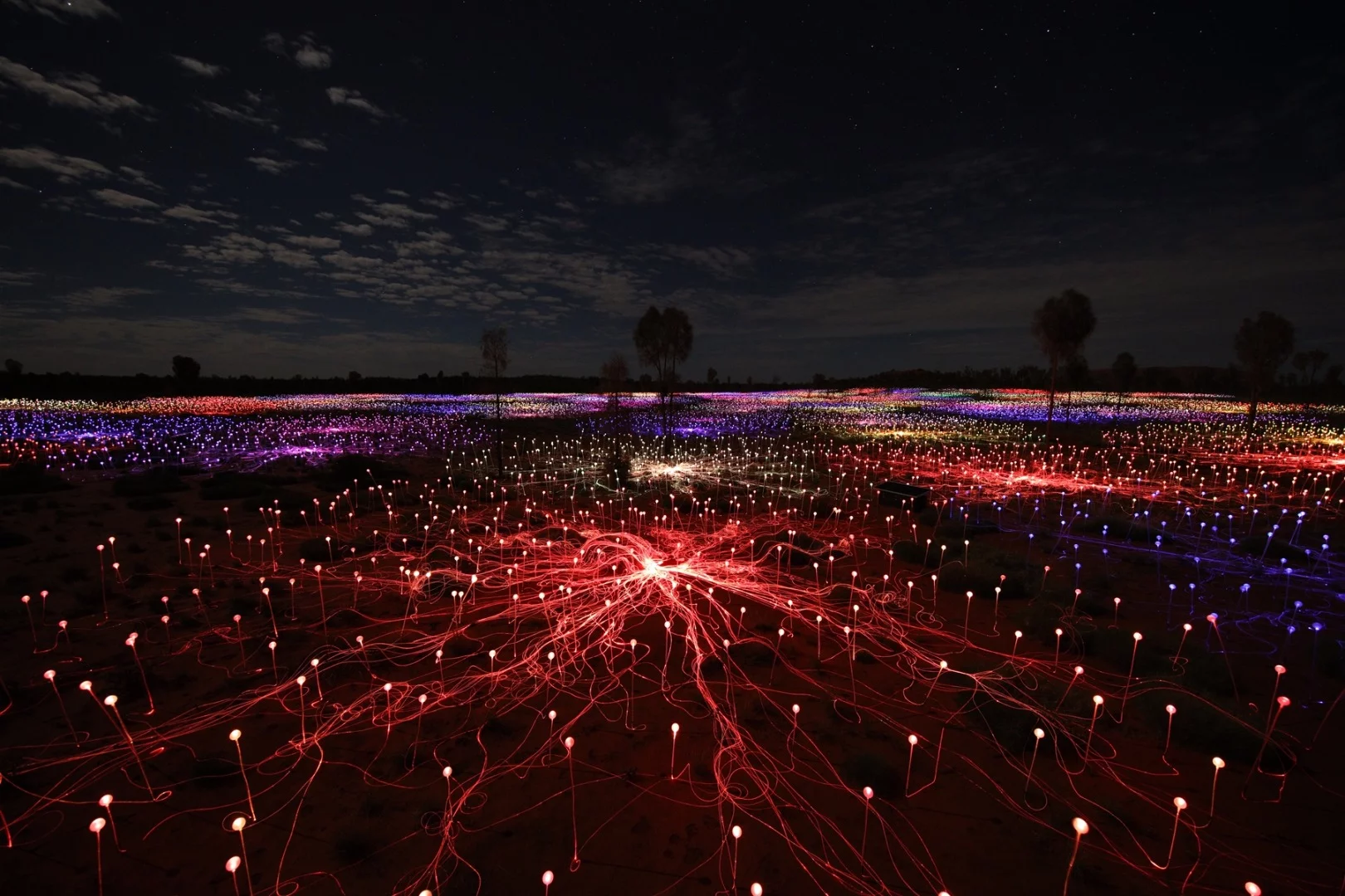 Field of Light comprises 50,000 frosted glass spheres on stems