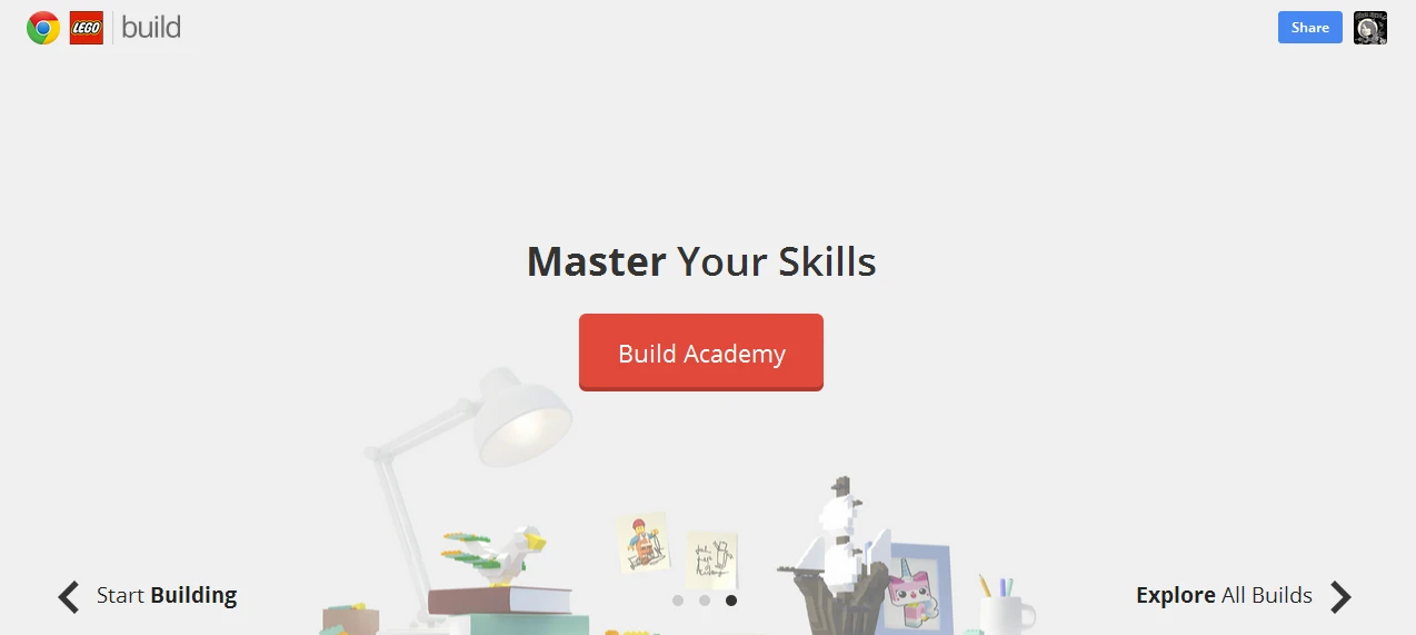 The new release of Build with Chrome includes a training academy to teach how to build with Lego