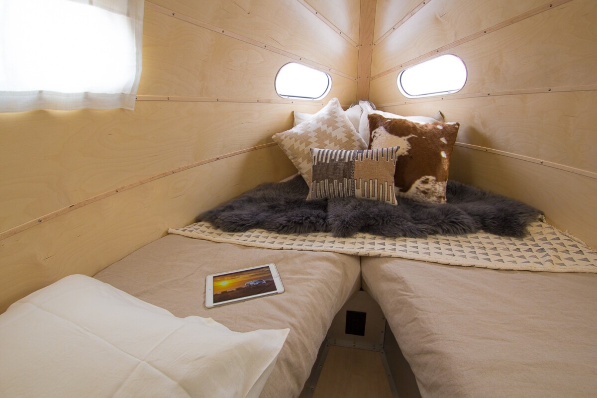 Inside the bedroom of the Bowlus Road Chief 26