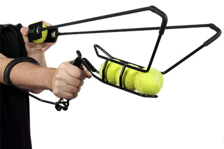 The Hyperdog 4-Ball Launcher can fire a tennis ball up to 200ft and has hands-free pick up for 'used' balls