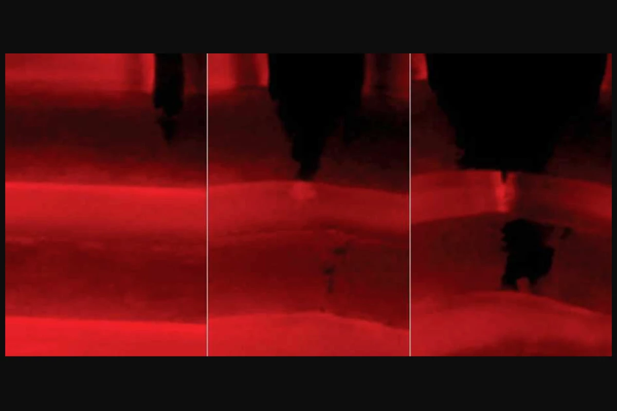 A sample of the material begins to fluoresce as it's subjected to stress