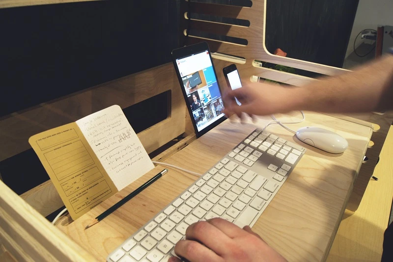 The UpStanding Desk features a channel designed to house smartphones and tablets