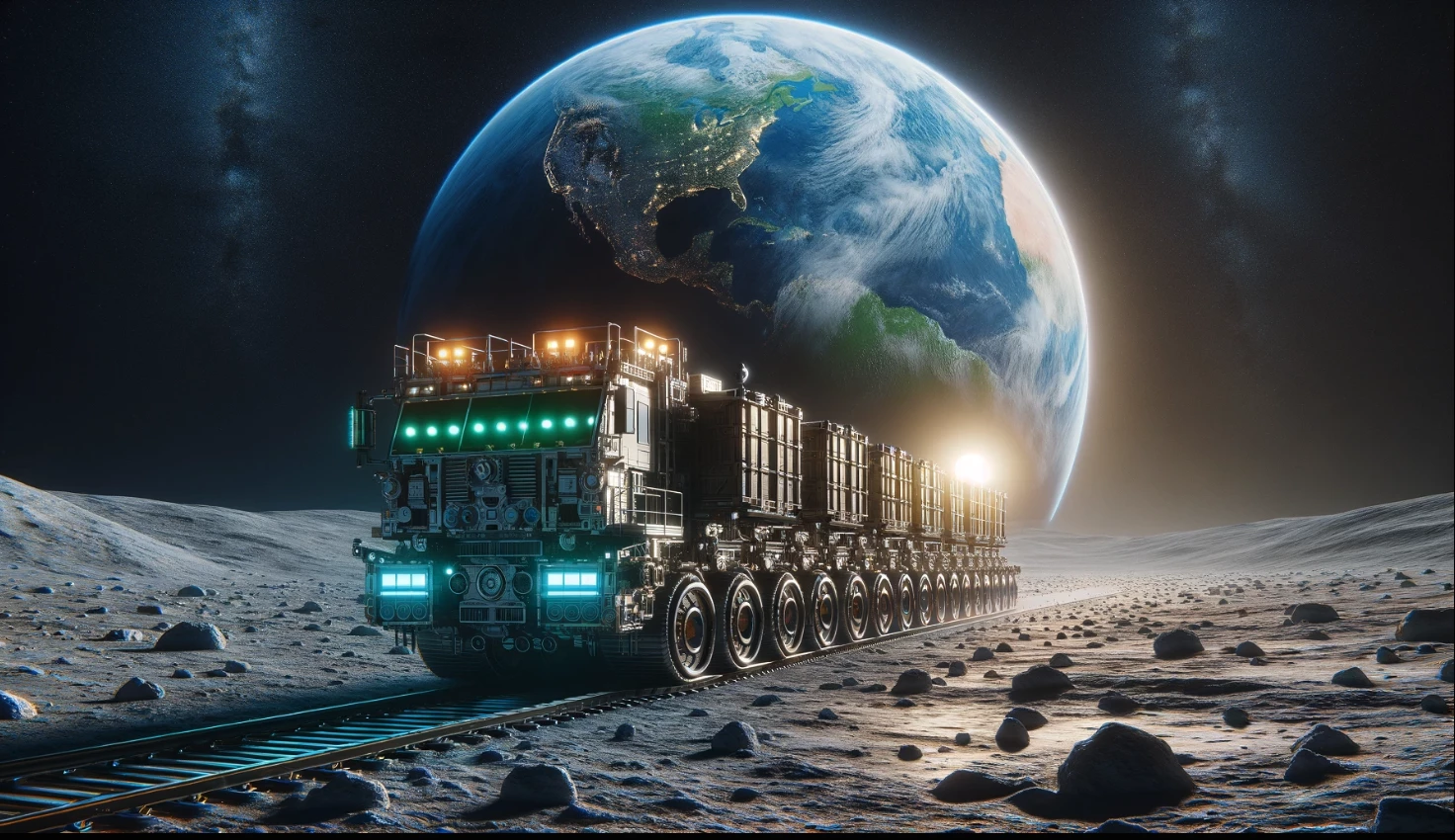 The planned lunar railroad definitely won't look as fanciful as this AI rendering