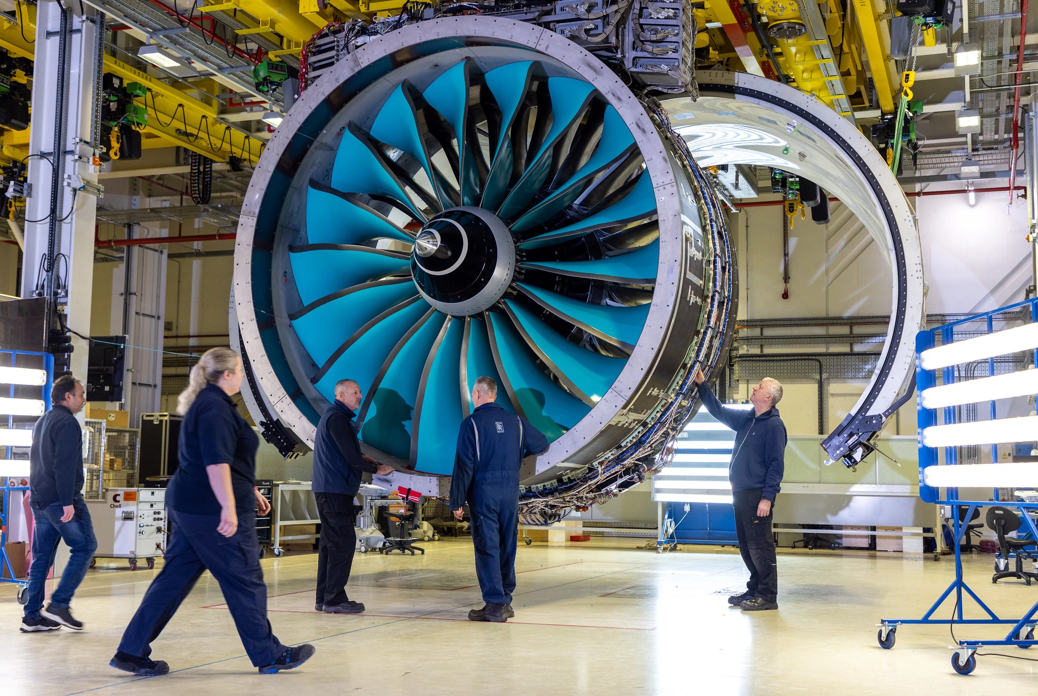 Rolls-Royce workers assembling the giant UltraFan technology demonstrator