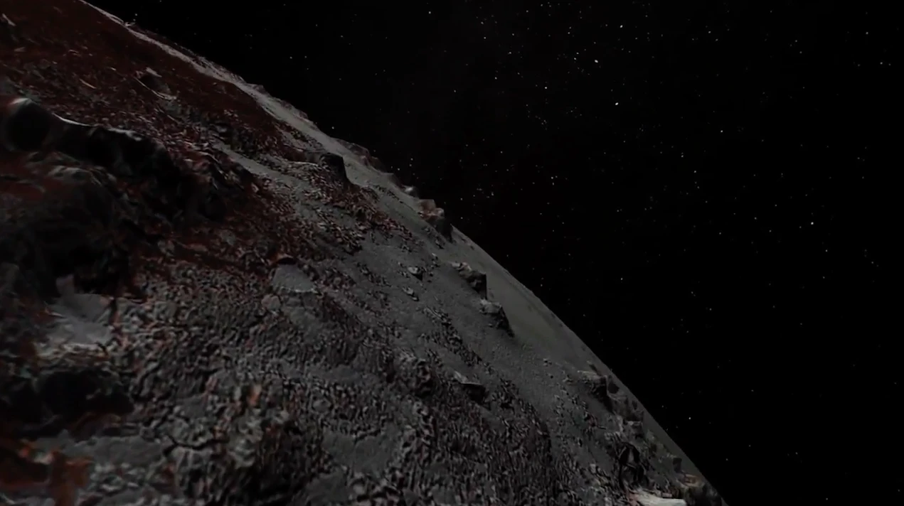 A still from NASA's Pluto flyover video