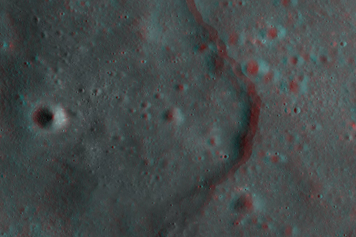 Lobate scarps (a type of cliff) on the moon can be viewed in 3D thanks to NASA's LRO (Photo: NASA/Goddard/Arizona State University)