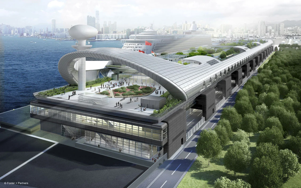 The Kai Tak Cruise Terminal has a roof top garden (Image: Foster + Partners)