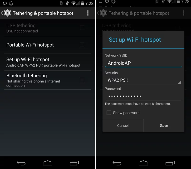 Set up a Wi-Fi hotspot on Android