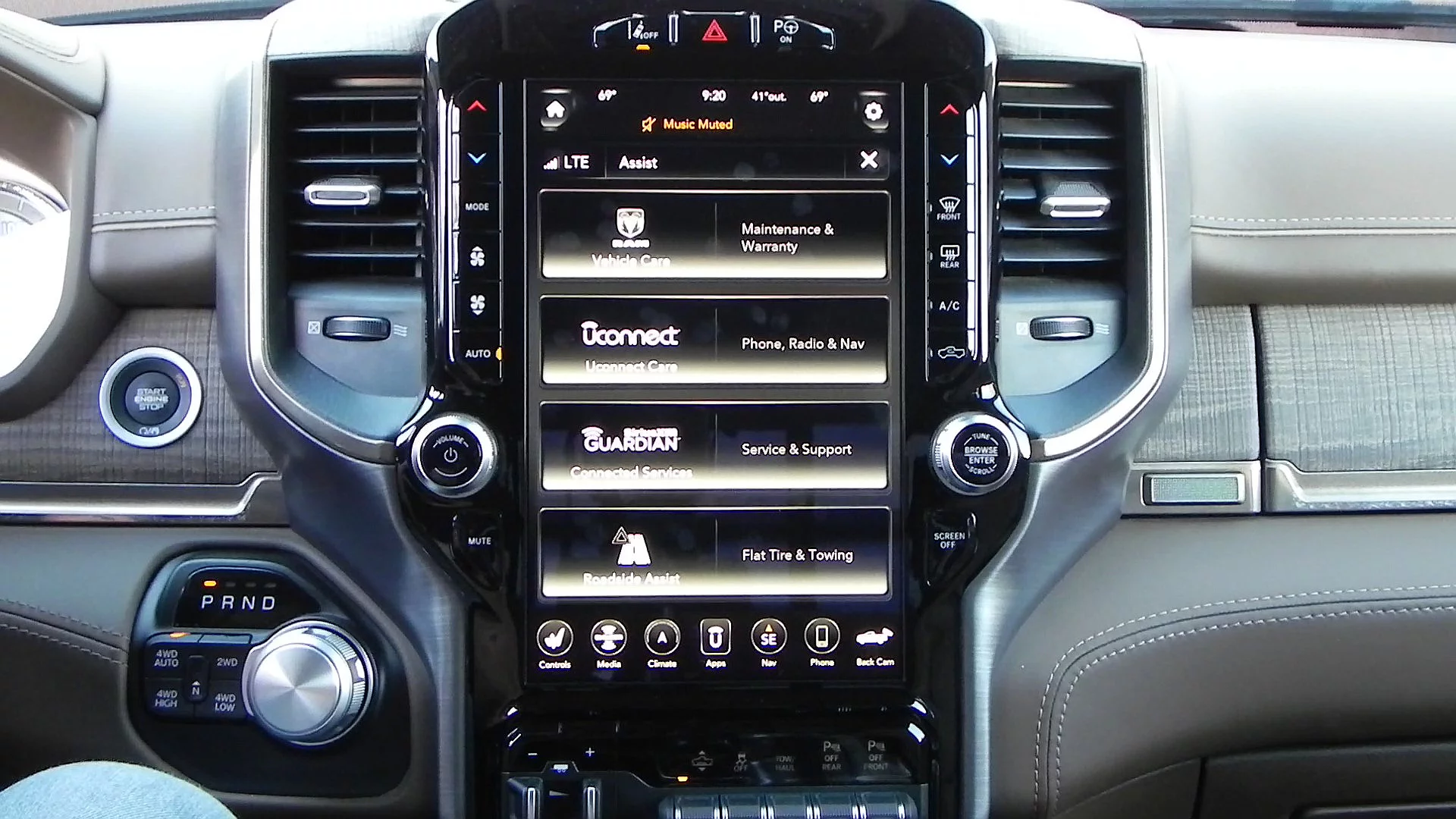 The Uconnect infotainment's connected services, including SiriusXM Guardian, load onto one neat screen with sub-menus from each of the large buttons