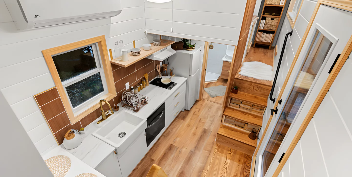 The Honey Bee's interior is arranged around a central kitchen