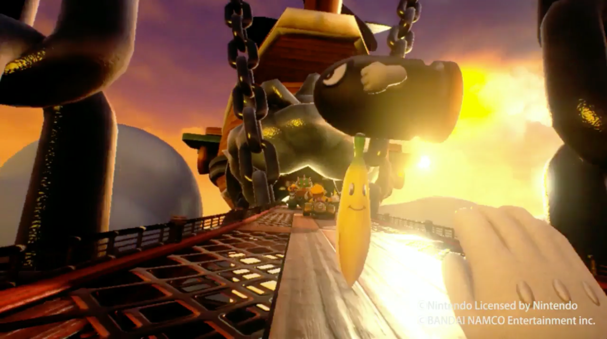 You can throw bananas in all directions – just make a throwing gesture from behind the wheel