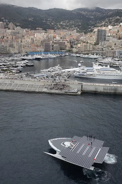 The TURANOR PlanetSolar, as it enters Monaco's Hercule Harbor