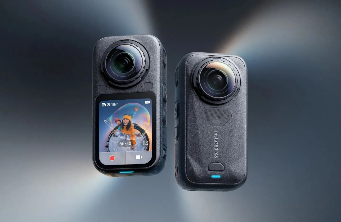 The Insta360 X6 pairs dual custom 1/1.1-inch sensors with a 2.32-inch OLED touch display in a familiar pocketable body