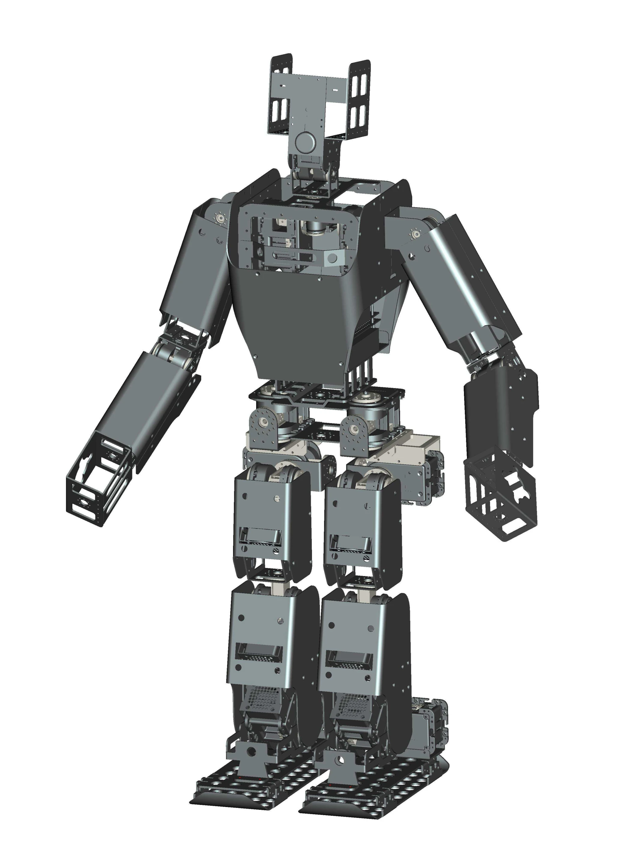 A hi-res CAD rendering of RoboBuilder's RQ-TITAN bipedal robot, an open-source humanoid research platform