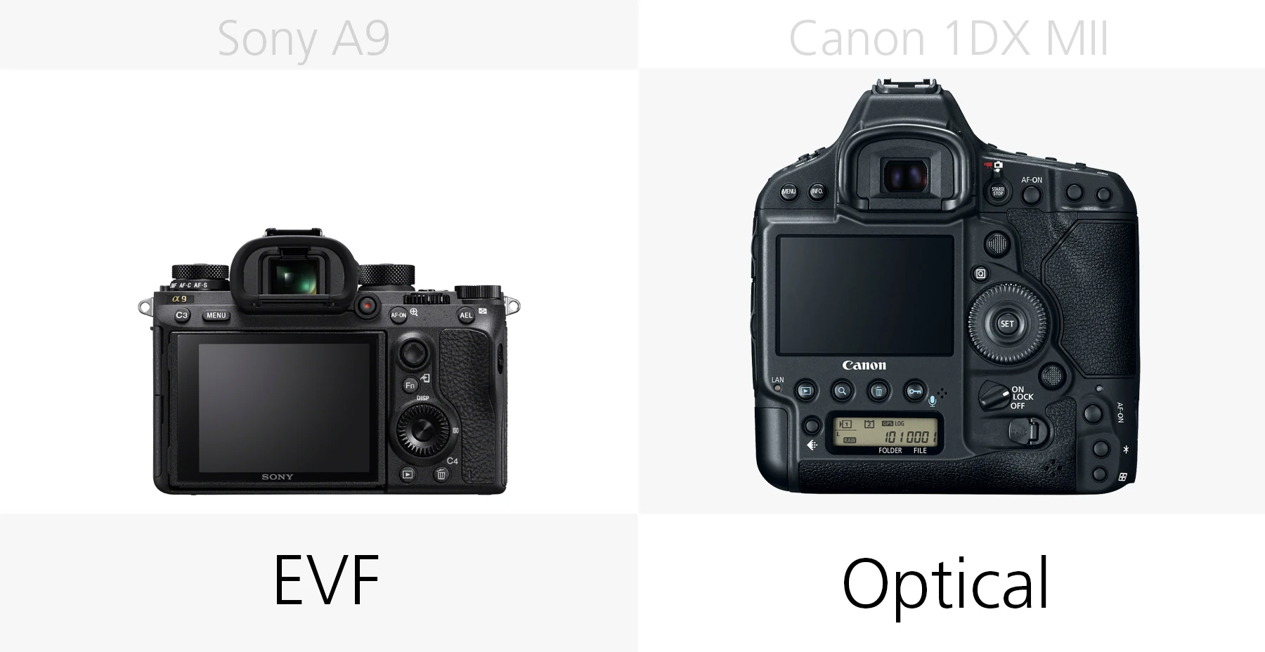 Comparing the viewfinders of the Sony A9 and Canon 1DX Mark II