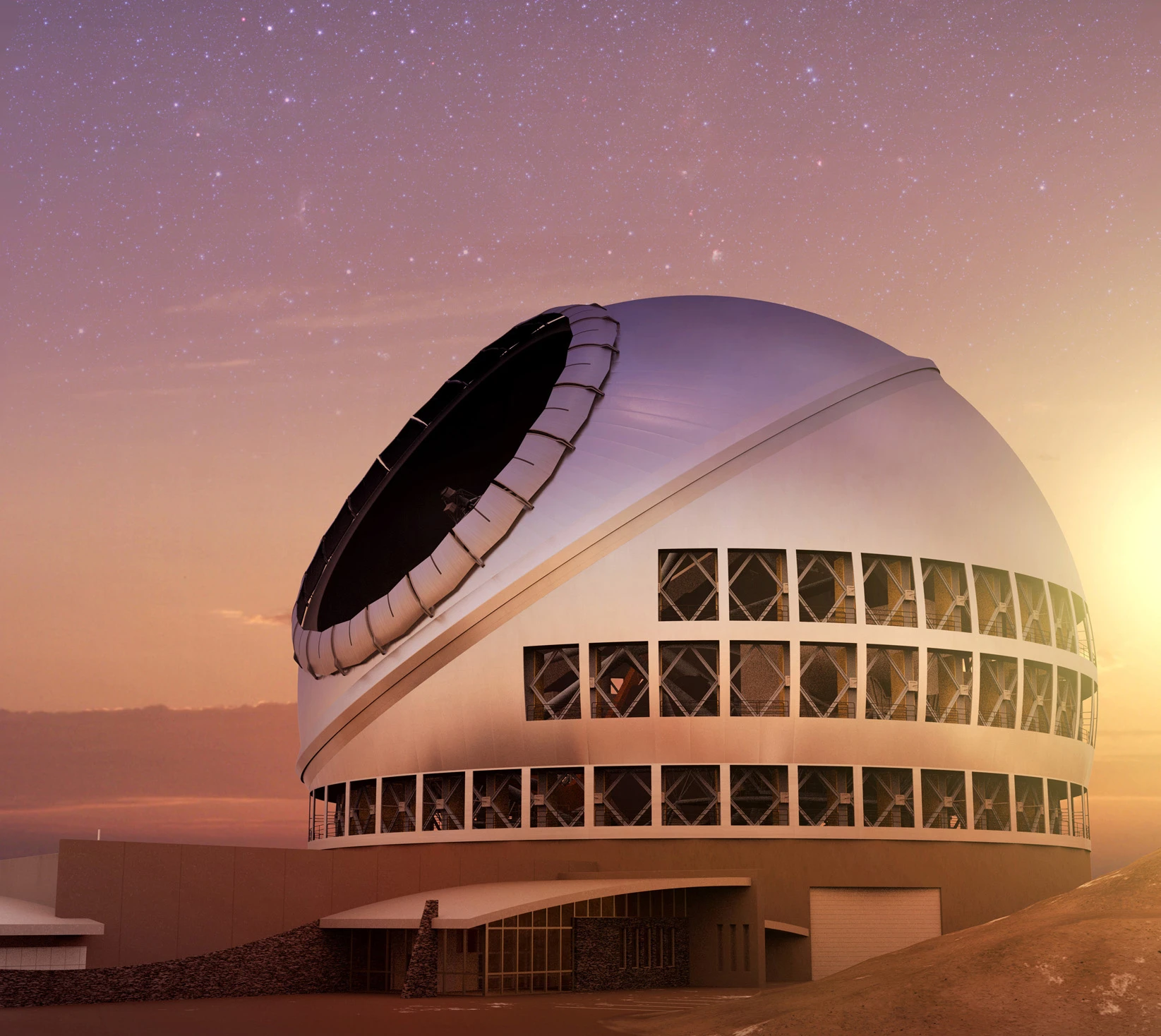 TMT at sunset (Image: Courtesy TMT Observatory Corporation)