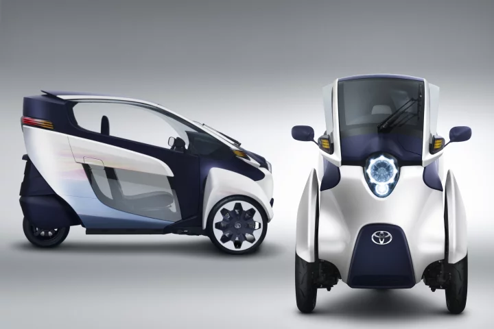 Toyota's i-ROAD is a fully-enclosed, two-seater, three-wheeled, fully-electric, Personal Mobility Vehicle (PMV)