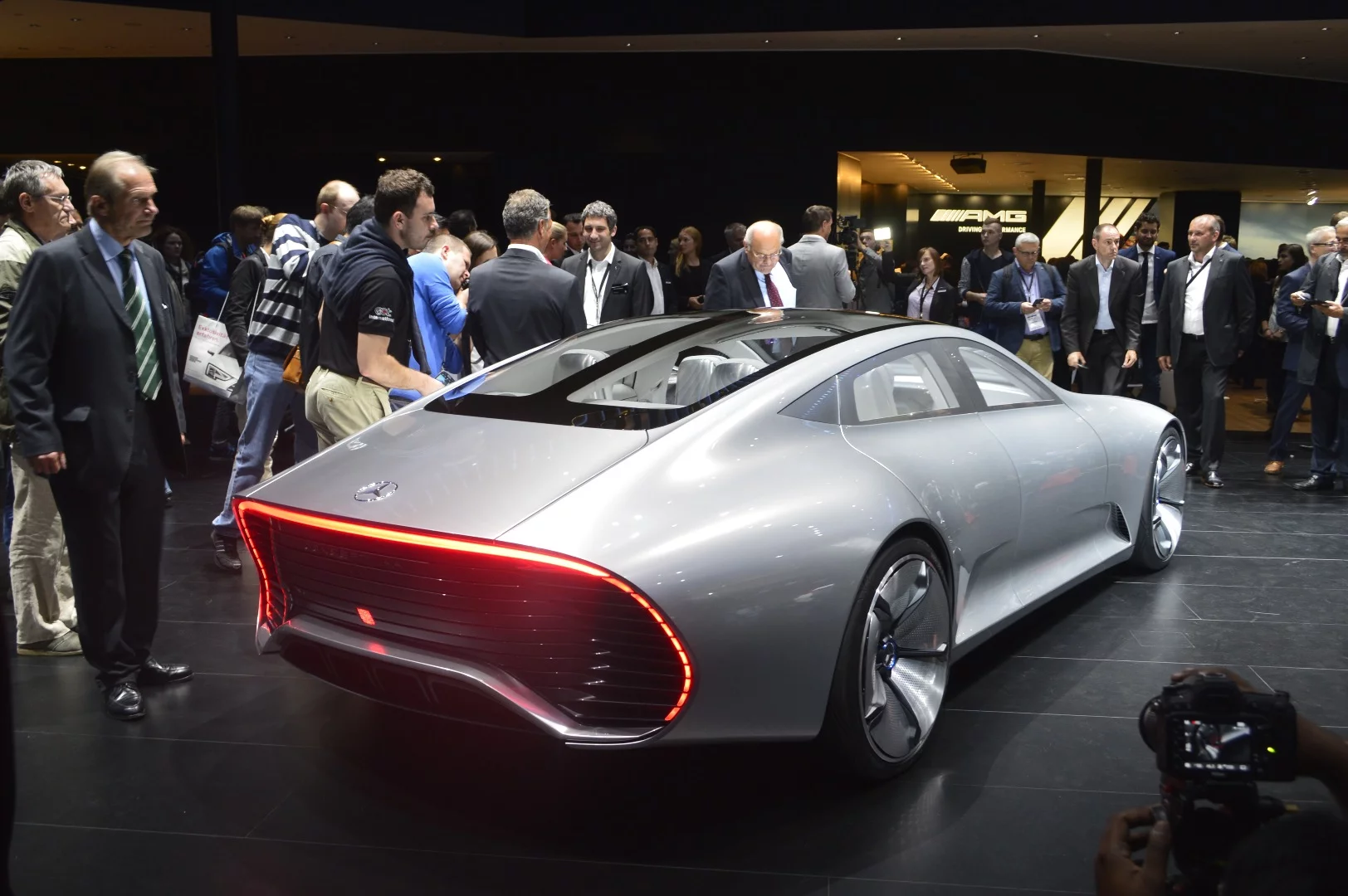 The car's sloping rear end is reminiscent of the tail on the CLA or CLS Coupe