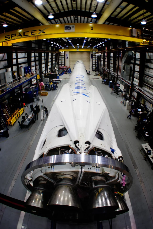 The Falcon 9 Rocket in SpaceX's hangar at Cape Canaveral.