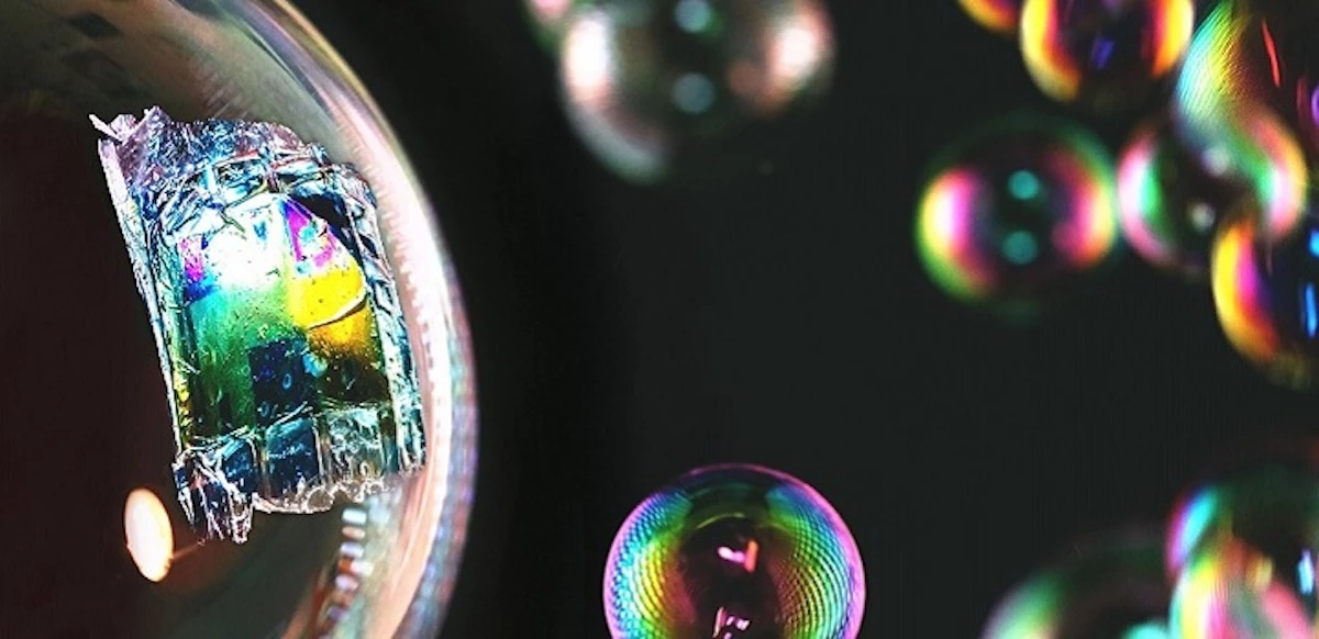 New inkjet-printed solar cells are light enough to sit on the surface of a soap bubble